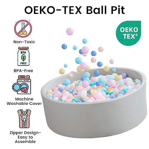 Zedachica Ball Pit for Toddlers 35.43''x11.81 Baby Ball Pits Soft Memory Foam Ball Pit Round Kids Ball Pit Indoor Game Kids Play Ball Pool Ideal Gift for Girls and Boys (Grey, NO Balls) thumbnail 5
