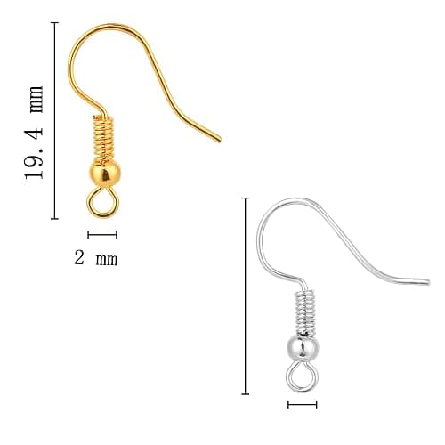 Bylion 400 Pieces Stainless Steel Earring Hooks, Fish Hooks, French Wire Hooks, Coil and Ball Style Nickel-Free Ear Wires for Jewelry Making, Silver thumbnail 2