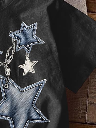 RoseSeek Girl's Geometric Star Graphic Tee Tops Casual Summer Short Sleeve Crew Neck T Shirt thumbnail 3