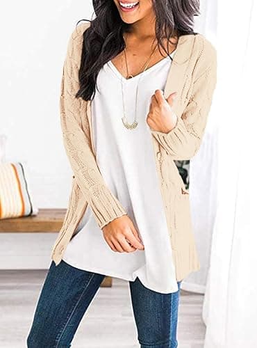 PRETTYGARDEN Women's Open Front Cardigan Sweaters Fall Fashion Button Down Cable Knit Chunky Winter Clothing Outerwear Coats thumbnail 3