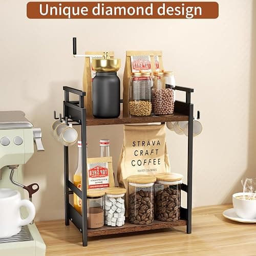 KLM Coffee Bar Organizer for Home Office, 6 Hooks Coffee Cup Holder Rack | Kitchen Counter Storage Shelf , Coffee and Tea Condiment Station Organizer thumbnail 2