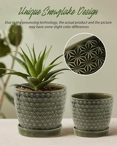Plant Pots, Flower Pots, Planters for Indoor Plants(6.5+5.5inch), Flower Pots for Indoor Plant with Drainage Hole and Saucer, Ceramic Pots for Plants with Hole Mesh Pad,Reactive Glaze Green thumbnail 4
