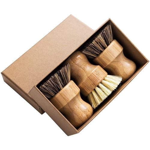 Palm Pot Brush- Bamboo Round 3 Packs Mini Dish Brush Natural Scrub Brush Durable Scrubber Cleaning Kit with Union Fiber and Tampico Fiber for Cleaning Pots, Pans and Vegetables - Image 1
