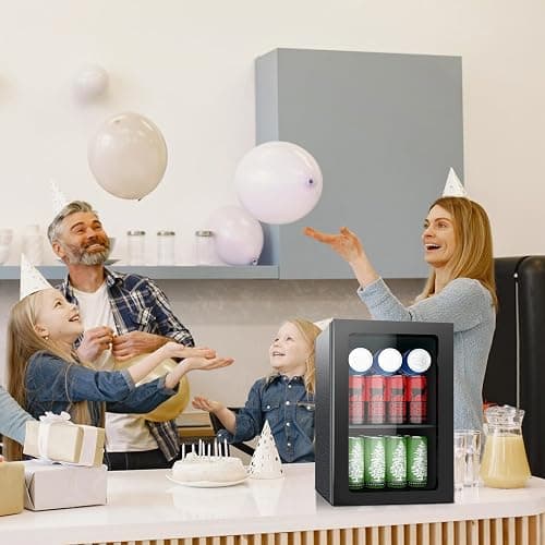Stopsad 0.9 Cu.Ft Mini Fridge for 24 Cans, Beverage Refrigerator with Clear View Door and Adjustable Shelves, Small Drink Fridge for Soda, Beer, or Wine, Compact Cooler for Bedroom, Office, or Bar thumbnail 2