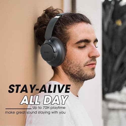 BERIBES Upgraded Hybrid Active Noise Cancelling Headphones with Transparent Modes,70H Playtime Bluetooth Headphones Wireless Bluetooth with Mic, Deep Bass,3.5MM Cable,Soft-Earpads,Fast Charging-Black thumbnail 5