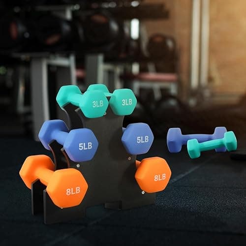 Fitvids Colored Neoprene Dumbbell Set with Rack, Multiple Weight Options, 20LBS, 32LBS, 50LBS and 56LBS Sets thumbnail 6