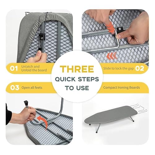 Metal Foldable Tabletop Ironing Board with Iron Rest, Portable Ironing Board Small with Heat Resistant Cotton Cover, RAINHOL Mini Iron Board for Small Space and Travel, 31"x12", Gray thumbnail 6