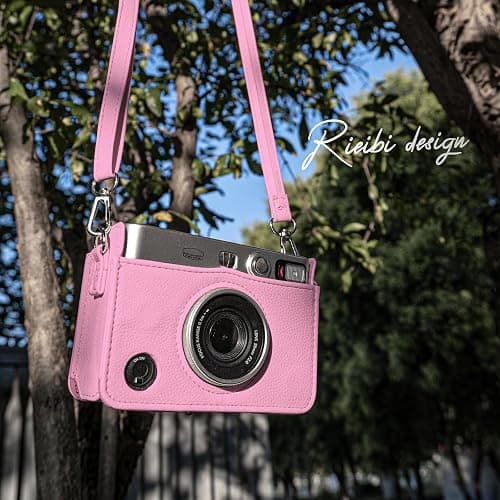 Rieibi Mini EVO Case - Vintage PU Leather Protective Case for Fuji Instax Mini EVO Instant Camera - Removable bag with Adjustable Shoulder Strap Battery Charging Port - Pink thumbnail 2