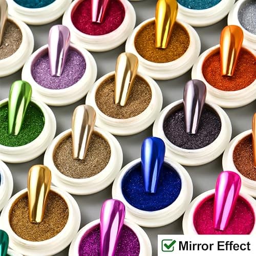 36 Jars Chrome Nail Powder Kit, Metallic Mirror Chrome Powder | Pigment for Gel Nails, Holographic Mirror Glitter Rub Dust Set for Nail Art Decoration Home DIY Salon Use thumbnail 4
