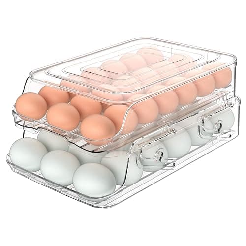 GleeNflux Egg Holder for Fridge, Foldable Automatic Rolling Egg Container for Refrigerator, Stackable Large-Capacity Egg Organizer Tray, Durable Clear Plastic Dispenser (3 dozens) - Image 1
