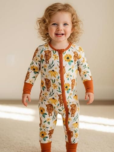 MOSSRIVER Bamboo Viscose Baby Long Sleeve Romper, Cute Pumpkin Prints Zipper Footless Jumpsuit, Toddler One-Piece Outfits thumbnail 2
