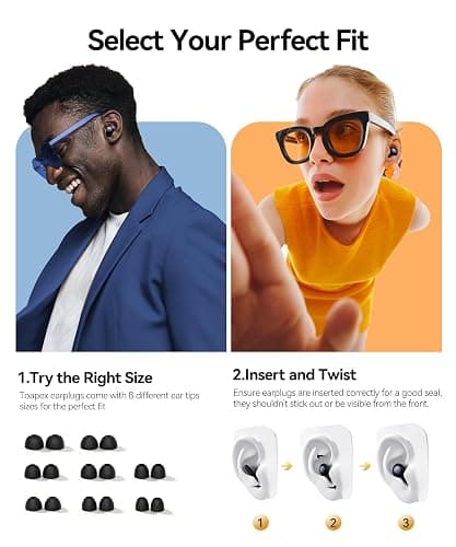 Ear Plugs for Sleeping 45dB Noise Cancelling Ear Plugs for Noise Reduction & Snoring, Concerts, Earplugs for Sleep, Sider Sleepers Airplane, Silicone Earplugs Reusable Concert Ear Plug+8Tip Dark Black thumbnail 4