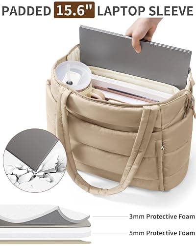 Puffer Tote Bag for Women, Lightweight Puffy Work Handbag Teacher Nurse Quilted Shoulder Bag for School Travel Gym thumbnail 7