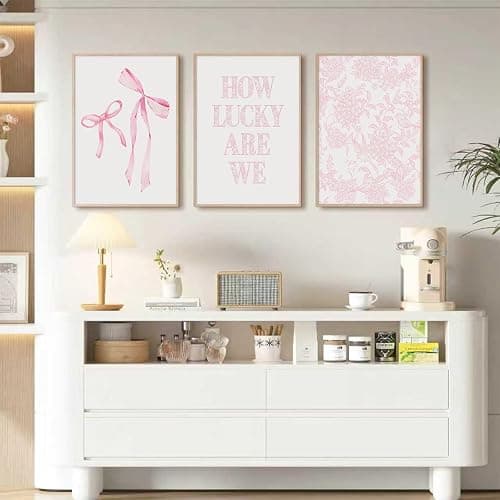 Pink Bow Floral Wall Art Preppy Aesthetic Canvas Wall Decor Trendy Coquette Posters Pink Bow Pictures Chinoiserie Flower Prints Painting for Girls Dorm College Apartment 12x16 Inch Unframed Set of 3 thumbnail 8