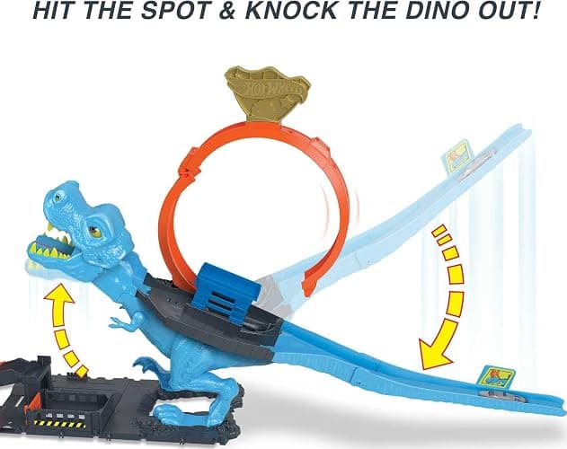 Hot Wheels City Track Set with 1 Toy Car, Race Through a Giant Loop to Defeat a Big Dinosaur, T-Rex Loop Stunt and Race Playset thumbnail 5