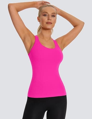 MathCat Seamless Workout Tank Top for Women with Built in Bra, Padded Racerback Ribbed Athletic Yoga Camisole thumbnail 2