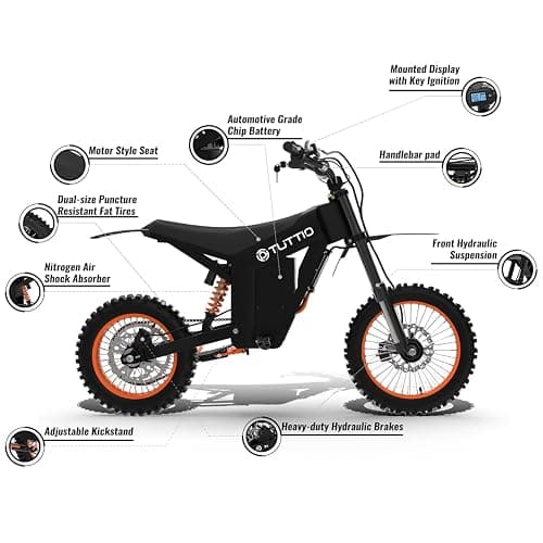 Tuttio Soleil01 Electric-Dirt-Bike with Black Suspension Fork, 14"/12" Fat Tire 2000W Electric-Motorcycle with 48V 21AH Battery 37MPH Hydraulic Brakes Mountain Off-Road EBike for Teens Adults Age 13+ thumbnail 6