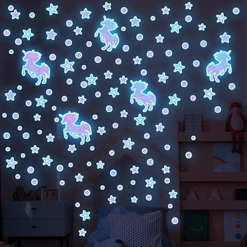 Glow in the Dark Unicorn Moon Star Wall Decals Style 6 for Girls thumbnail 4