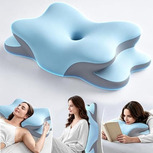 Ergo Pillow for Sleep Apnea, Neck Pain, and Snoring Relief, Cervical Neck Pillow for Neck Pain Relief & Side Sleeper,Orthopedic Memory Foam w/ Ergonomic Neck Support, Medium Firm(Blue, Queen Size) - Image 1