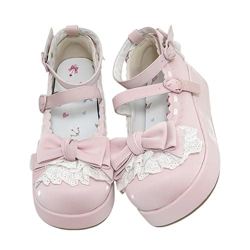 BEROBELLO Sweet Lolita Platform Shoes Kawaii Mary Janes with Bow Lace Trim | All-day Comfort, Wider Fit, Well-made, Padded Heel Collar, 2" Platform, Glossy Patent Leather, Perfect for Parties & Cosplay - Image 1