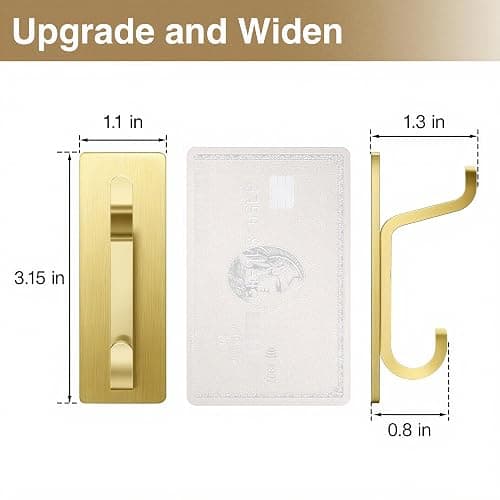 Josmimic Self Adhesive Wall Hooks for Hanging: Extra Strong 13 LB, Hook for Coat, Towel in Bathrooms, Shower, Kitchen, Wall, Door Hook, Brushed Gold 4 Pack thumbnail 2