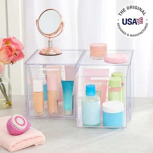 STORi Audrey Stackable Bin Clear Plastic Organizer Drawers | 2 Piece Set | Organize Cosmetics and Beauty Supplies on a Vanity | Made in USA thumbnail 4