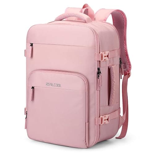 RealCool Travel Backpack for Women Men - Gift for Travelers, Students & Professionals, 15.6 Inch Laptop Carry On Backpack, TSA Flight Approved, College School Business Weekender Daypack -Pink - Image 1
