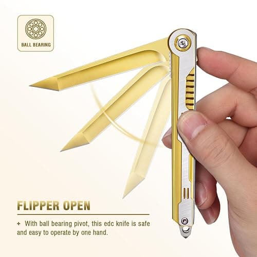 FUNBRO Cool Pocket Knife Gifts for Men, EDC Tanto Blade Folding Knives with Clip, Flipper Open Survival Knife with Window Breaker and Liner Lock for Outdoor Camping (Gold) thumbnail 5