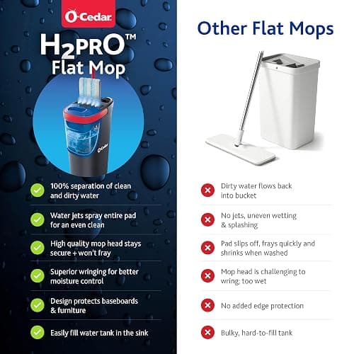 O-Cedar H2prO Flat Mop System | Quick Everyday Cleaning | Dual-Tank Fresh Water System | Machine Washable Reusable Microfiber Mop Pad | Safe on Hardwood, Tile & Vinyl Floors thumbnail 4