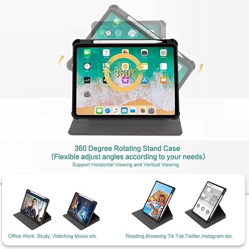 Case for iPad Pro 11 Inch (2022/2021/2020, 4th/3rd/2nd Generation), [Built-in Pencil Holder] 360 Degree Rotating Protective Stand Cover, Auto Wake/Sleep, Basketball Water with Fire thumbnail 5