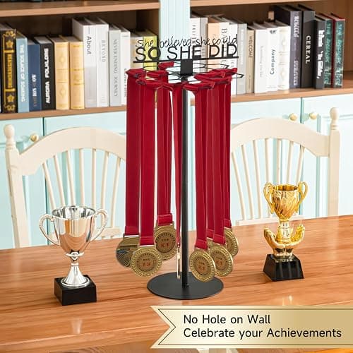 Honeydak Rotatable Medal Hangers Display Tabletop Metal Medal Holder Rack with Adjustable Height Holds 45+ Medals with Motivational Words Race Marathon Sports Hanger Display thumbnail 5