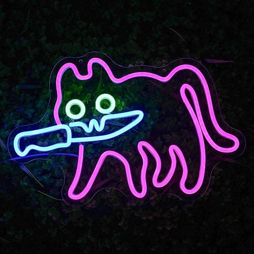 LULANMP Cautiously Cat Neon Sign for Wall Decor Knife Neon Light Adorable LED Neon Sign for Bedroom Zoo Cat Cafe Cat House Store Restaurant Home Kitchen Men Cave Home Bar Decoration(16.9"*12.4") - pink cat thumbnail 2