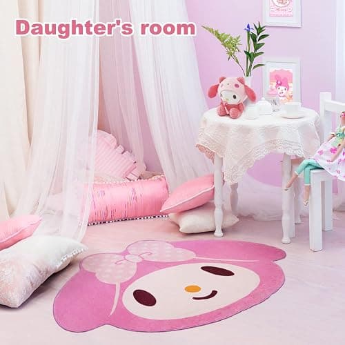 Pink Area Rug for Bedroom 5FT, Kawaii Room Decor Fluffy Anime Rug Carpet, Cute Anti-Slip Floor Mat Rug for Living Room Nursery Dorm Classroom Patio Kids Room Bedside Indoor Outdoor thumbnail 2