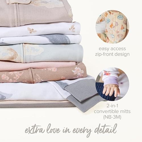 Burt's Bees Baby Girls' Organic Cotton, Sleep and Play Footed Pajamas | Easy zip front PJs feature a 2-way zipper to ensure newborns have a restful nights sleep thumbnail 4