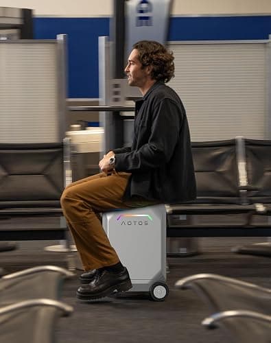 AOTOS Smart Rideable luggage-Roller carry-on luggage 22x14x9-TSA,Airline-Approved 22 inch Hardshell,Zipperless Travel Suitcase with Rolling Wheels,App Control-Cabin Suitcase for Airport Travel(Silver) thumbnail 2