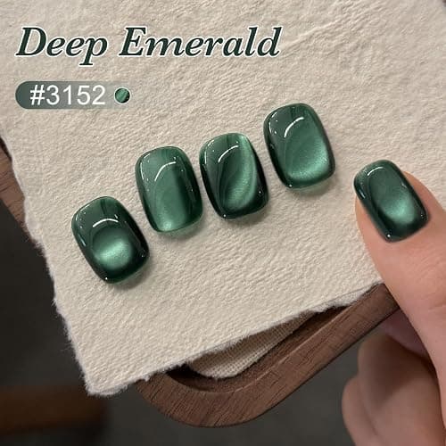 GAOY Jelly Green Cat Eye Gel Nail Polish, 16ml Glitter Holographic Nail Polish with Magnet, Reflective Translucent UV Gel, 3152 Deep Emerald thumbnail 5