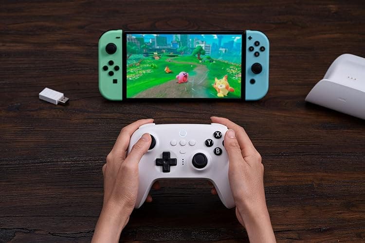 8BitDo Ultimate Bluetooth Controller with Charging Dock, Wireless Pro Controller with Hall Effect Sensing Joystick, Compatible with Switch, Windows and Steam Deck (White) thumbnail 8