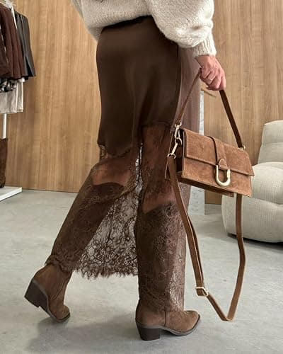 Women Lace Patchwork Skirts High Waist A Line Y2K Elegant Maxi Long Skirts Party Boho Skirt thumbnail 3