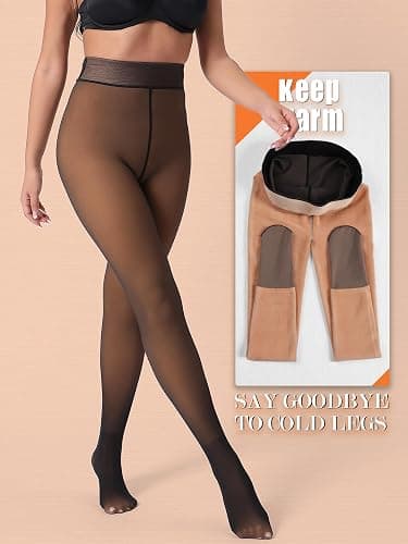 HONENNA 5 Skin Colors Fake Translucent Fleece Lined Tights, Winter Thermal Pantyhose for Women under Dress, medias térmicas thumbnail 5