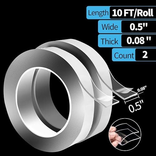 Art3d Nano Double Sided Tape (2 Rolls of 3 Meters), Multipurpose Clear Foam Tape for Carpets/Paste Items/Photo Frames/DIY Wall Mounting, 300x1.1x0.3cm thumbnail 2