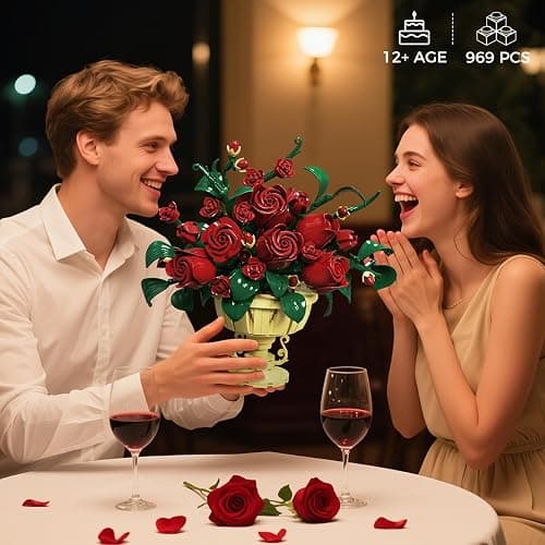 PLAXSOON Rose Flower Building Set, 969 PCS Botanicals Flowers Bouquet Building Block Kit with Pot, Artificial Bonsai Plant Collection Office Home Decor, Birthday Gift for Adults Women Boys Girls 12+ thumbnail 2