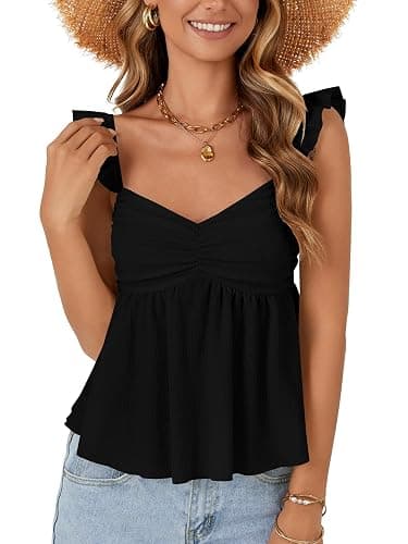 LYANER Women's Peplum Tops Summer Tank Camisole Tops Dressy Casual Ruffle Strap Sleeveless Babydoll Tank Top thumbnail 2