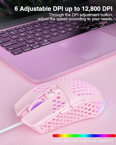 SOLAKAKA SM900 Pink Wired Gaming Mouse with Honeycomb Shell,12800 DPI,7 Programmable Buttons,Lightweight Gaming Mice Ergonomic Computer Mouse Gaming for Windows/PC/Mac/Laptop Gamer thumbnail 3