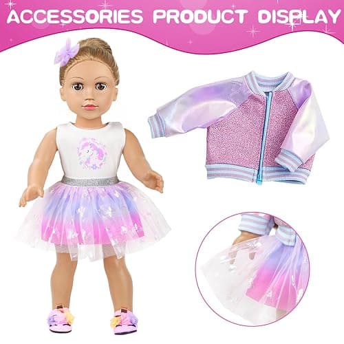 American 18 Inch Doll Makeup Accessories and Clothes Set Includes 18 Inch Doll Clothes and Shoes Bag Makeup Brush Set Foldable Haircomb Eyeshadow Lipstick Bow Hair Clip Sunglasses Hair Rope（No Dolls） thumbnail 5