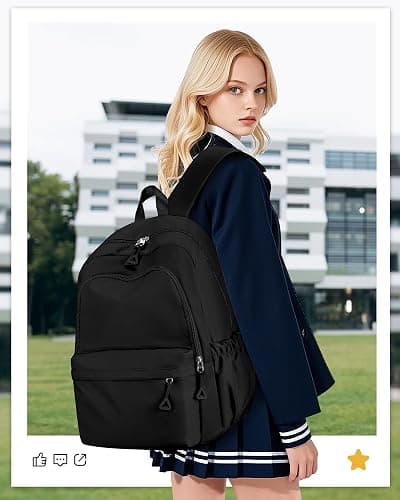 winspansy Backpack for School Teenage Girls Boys,Waterproof Lightweight School Bags Travel Daypack Simple Cute College Backpack Rucksack for Women Men fit 14 Inch Laptop,Black thumbnail 2
