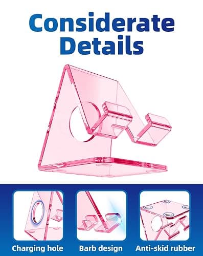 TOPGO Acrylic Cell Phone Stand, Clear Phone Holder for Office Desk, Vanity, Kitchen Counter, Bedside Table, Compatible with iPhone 17 16 15 14 13 12 Pro Max Plus/Smartphones/iPad/Switch/Kindle(Pink) thumbnail 5