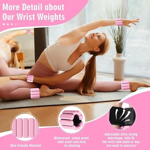 MESUADESI Wrist Weights Set of 2, Wearable Wrist Ankle Weights for Women & Men, Silicone Weighted Bangles Adjustable Arm and Leg Weights for Walking Yoga Pilates Running Dance Gym 2lb thumbnail 4