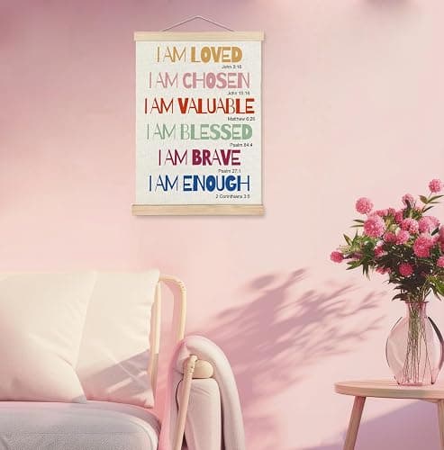 SPBL&L Boho Motivational Christian Wall Art Poster Hanger Frame, I Am Loved Bible Verse Positive Affirmation Hanging Canvas Pictures Prints Wall Decor for Kids Room Bedroom Nursery, 12x16 Inch thumbnail 3