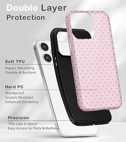 Amzfield Compatible with iPhone 14 Pro Max Case Cute Polka Dot Aesthetic Retro Design for Women Girls Fall Chic Girly Pretty Dual Layer Hybrid Protection Elegant Case for iPhone 14 Pro Max-Pastel Pink thumbnail 3