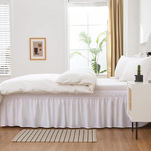 MEILA Wrap Around Bed Skirt Three Fabric Sides Elastic Dust Ruffled 16 Inch Tailored Drop,Easy to Install Fade Resistant-White, Queen/King thumbnail 2